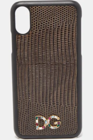 Dolce & Gabbana /Black Lizard Embossed Leather iPhone X Cover