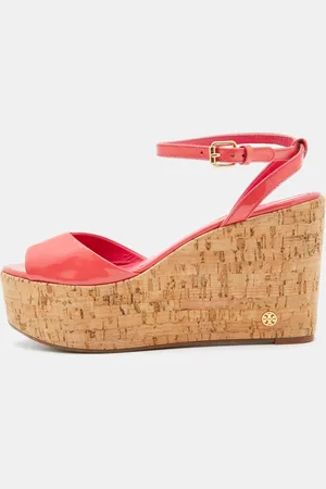 Tory Burch Patent Leather Dahlia Cork Platform Wedge Sandals Size 38.5
