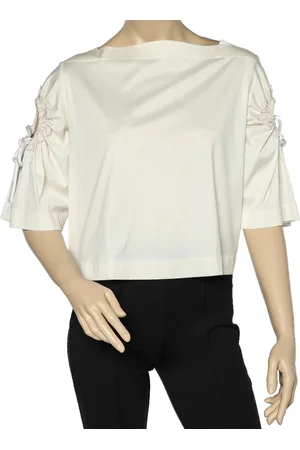 Sportmax Off Cotton Knit Sleeve Tie Detail Crop Top S