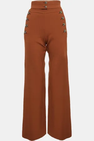 Chloé Rust Virgin Wool Button Detailed Wide Leg Pants S