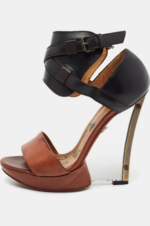 Lanvin Black/ Leather Ankle Strap Wedge Sandals Size 37