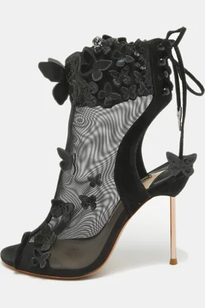 SOPHIA WEBSTER Suede and Mesh 3D Butterfly Harmony Booties Size 37
