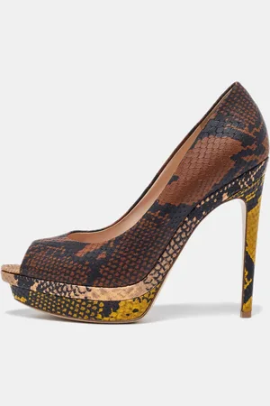 Fendi Python Embossed Leather Peep Toe Platform Pumps Size 40