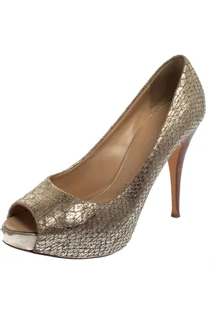 Giuseppe Zanotti Metallic Python Embossed Leather Peep Toe Platform Pumps Size 39.5