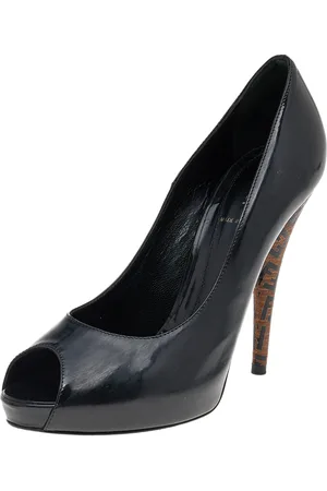 Fendi Patent Leather Zucchino Heel Peep Toe Platform Pumps Size 39