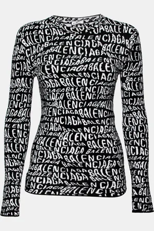 Balenciaga White & Wavy Logo Knitted Crew Neck Top XS