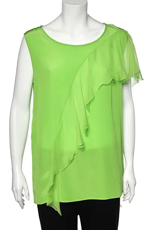 VERSACE Neon Silk Ruffled Sleeveless Top L
