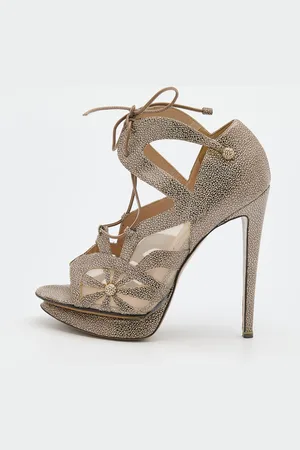 Nicholas Kirkwood /Beige Leather and Mesh Lace Up Platform Sandals Size 37