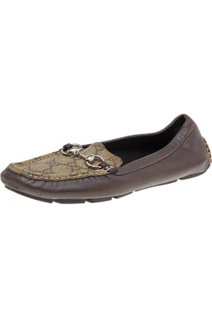 Gucci /Brown GG Supreme Canvas And Leather Horsebit Slip On Loafers Size 39.5
