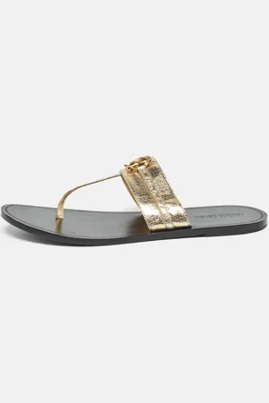 Roberto Cavalli Crackled Leather Flat Slides Size 40