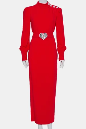 Alessandra Rich Crepe Embellished Button Belted Gown M