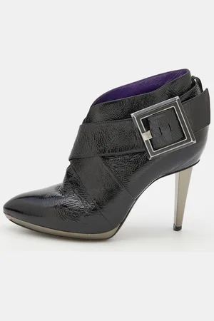 Sergio Rossi Patent Leather Buckle Detail Ankle Length Boots Size 37