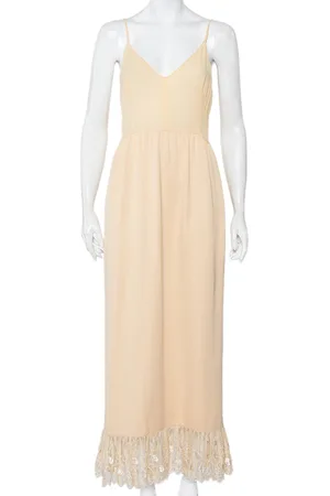 Chloé Vintage Silk & Crepe Paneled Lace Trim Maxi Dress M