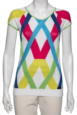 VERSACE Multicolor Stripe Cap Sleeves Top M
