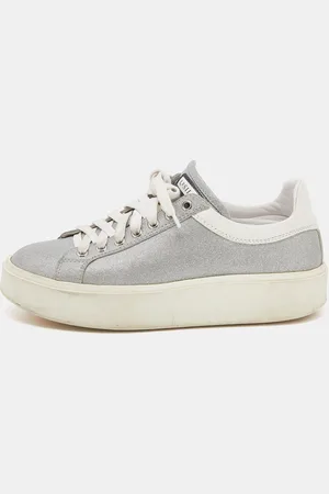LE SILLA /White Glitter and Leather Sneakers Size 38