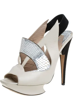 Nicholas Kirkwood /Black Leather And Python Leather Slingback Platform Sandals Size 39.5