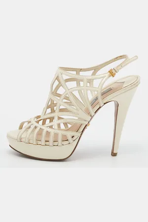 Prada Off Patent Leather Caged Platform Sandals Size 38