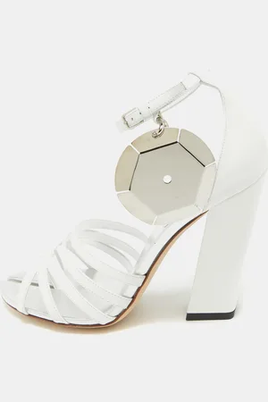 Burberry Grey/ Leather Block Heel Ankle Strap Sandals Size 39
