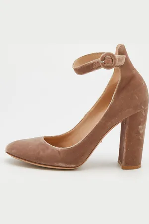 Gianvito Rossi Velvet Block Heel Ankle Strap Pumps Size 39