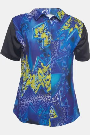 VERSACE Multicolor Printed Sateen Button Back Top S