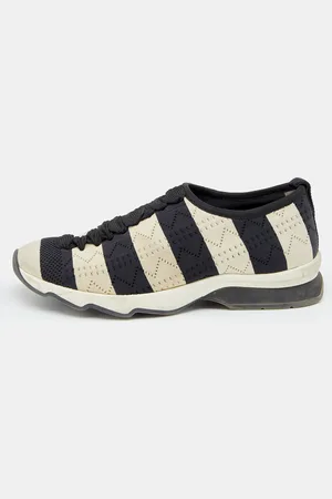 Fendi /Off-White Striped Fabric Slip On Sneakers 38.5
