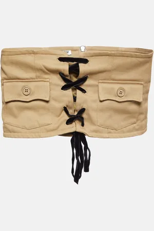 Miu Miu Khaki Gabardine Lace-Up Crop Corset Top S