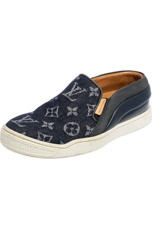 LOUIS VUITTON Denim Monogram Tempo Slip On Sneakers Size 34