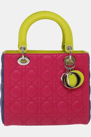 Dior Tricolour Patent Leather Medium Lady Top Handle Bags