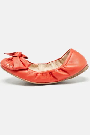 Prada Leather Bow Logo Scrunch Ballet Flats Size 37