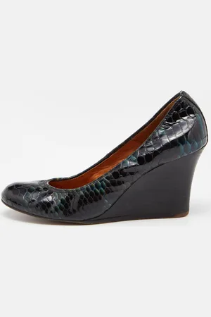 Lanvin Python Embossed Leather Wedge Pumps Size 37