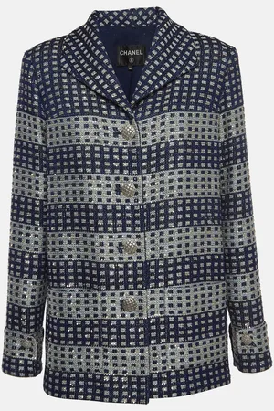 CHANEL Glitter Tweed Sequin Detail Long Jacket L