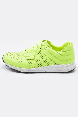 Gucci Neon Perforated Leather Lace Up Sneakers Size 38