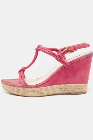 Prada Fuschia Suede Espadrille Wedge Sandals Size 40