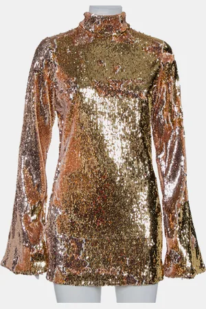 HALPERN Sequin Embellished Knit Bell Sleeve Detail Mini Dress S