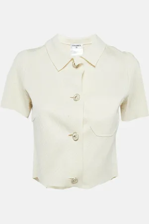 CHANEL Off Lozenge Knit Cropped Shirt S