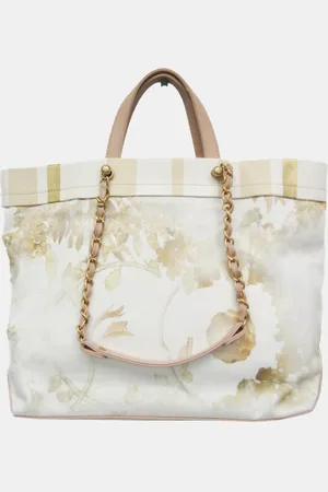 CHANEL Canvas and Leather Floral Shopping Tote Bag