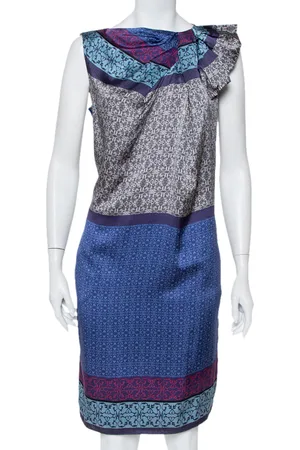 Emporio Armani Printed Silk Draped Neck Detail Shift Dress M