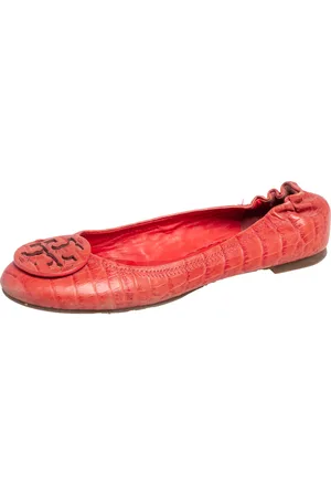 Tory Burch Croc Embossed Leather Minnie Travel Ballet Flats Size 36