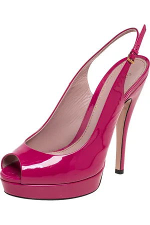 Gucci Magenta Patent Leather Peep-Toe Platform Slingback Pumps Size 38