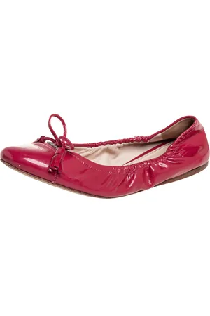 Prada Patent Leather Tassel Bow Scrunch Ballet Flats Size 35
