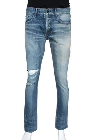 Saint Laurent Indigo Washed Denim Distressed Slim Fit Jeans S