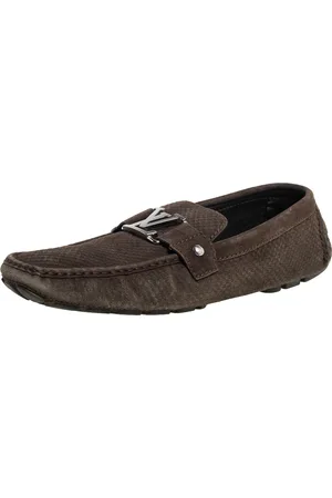 LOUIS VUITTON Olive Suede Monte Carlo Slip On Loafers Size 45