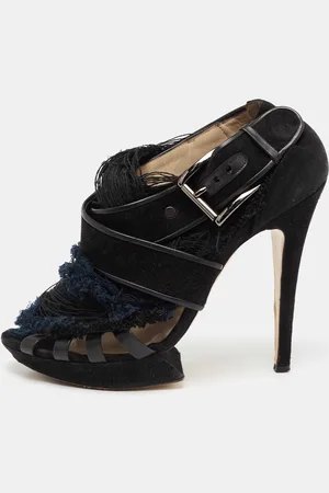 Nicholas Kirkwood /Blue Suede And Fabric Criss Cross Platform Sandals Size 39.5