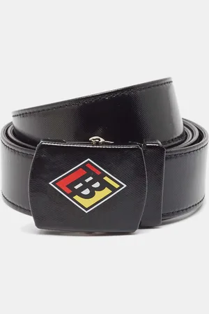 Burberry Coated Canvas and Leather Graphic Plaque Buckle Belt 90CM