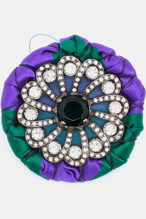Miu Miu & Green Satin Crystal Embellished Round Brooch