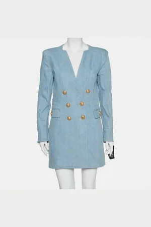 Balmain Denim Double Breasted Mini Dress L