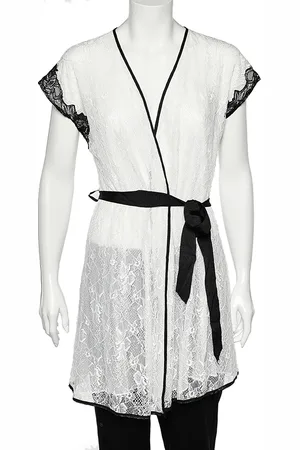Oscar de la Renta Monochrome Lace Nightwear Wrap Dress M