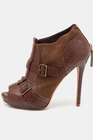 Alexander McQueen Leather Buckle Ankle Length Boots Size 39