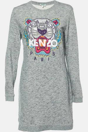 Kenzo Melange Knit Tiger Embroidered Sweater Dress L
