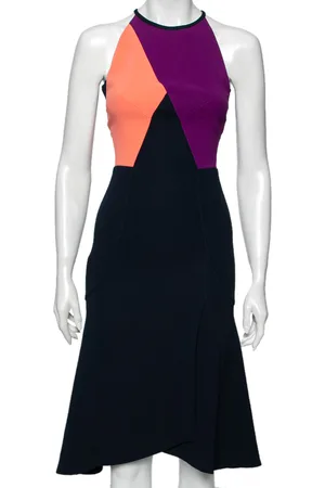 Roland Mouret Color Block Stretch Crepe Kennard Halter Dress S